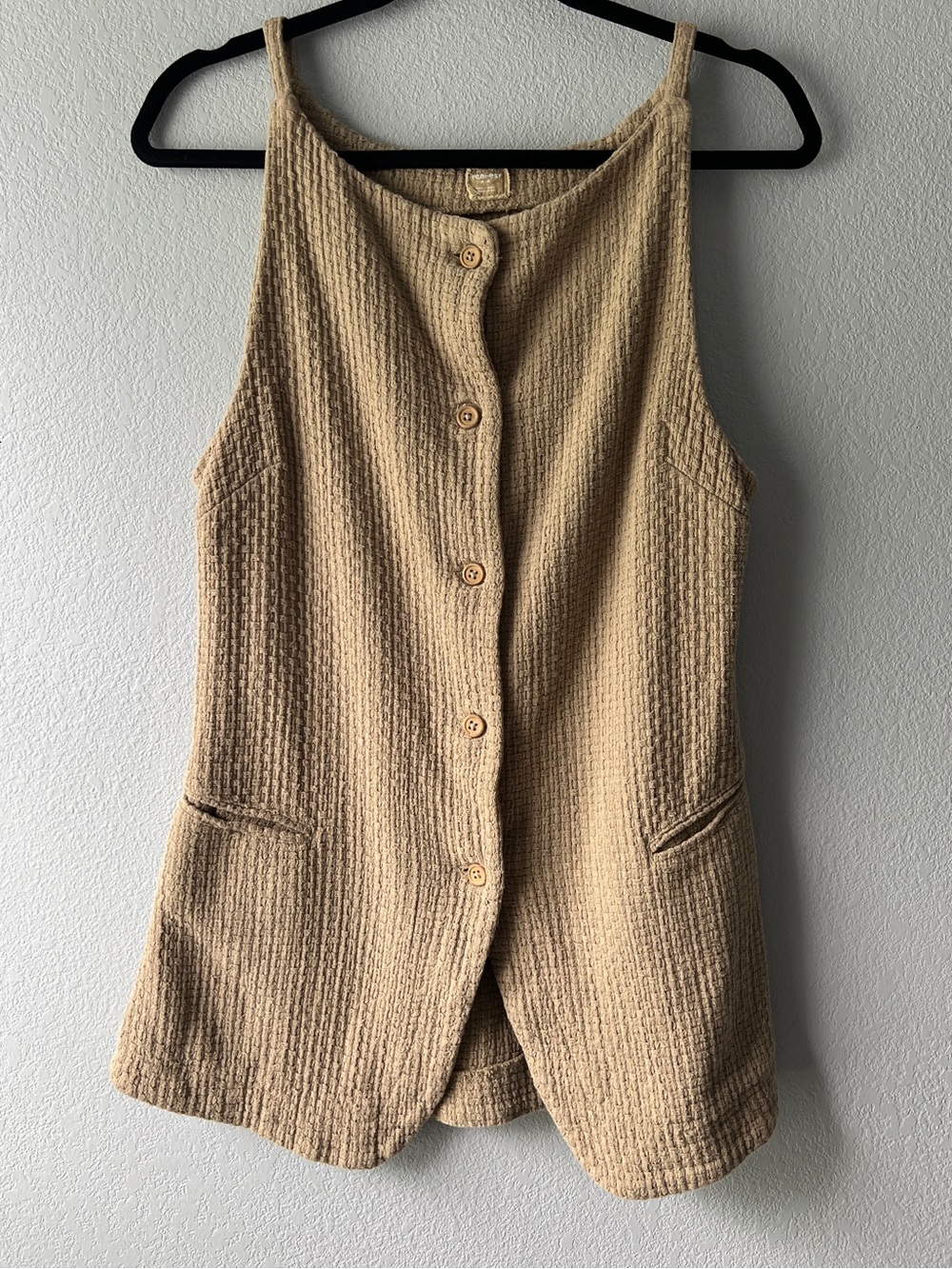 Free People M Beige Cotton Tunic Vest Button Front Boho Coastal Cottagecore